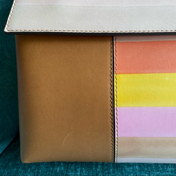 Tory Burch Block-T Degrade Vachetta Fresh Melon Leather Shoulder Strap Satchel - Picture 4 of 16